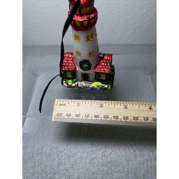 Old World Christmas Lighthouse Building Hand Blown Glass Christmas Ornament - Picture 6 of 6